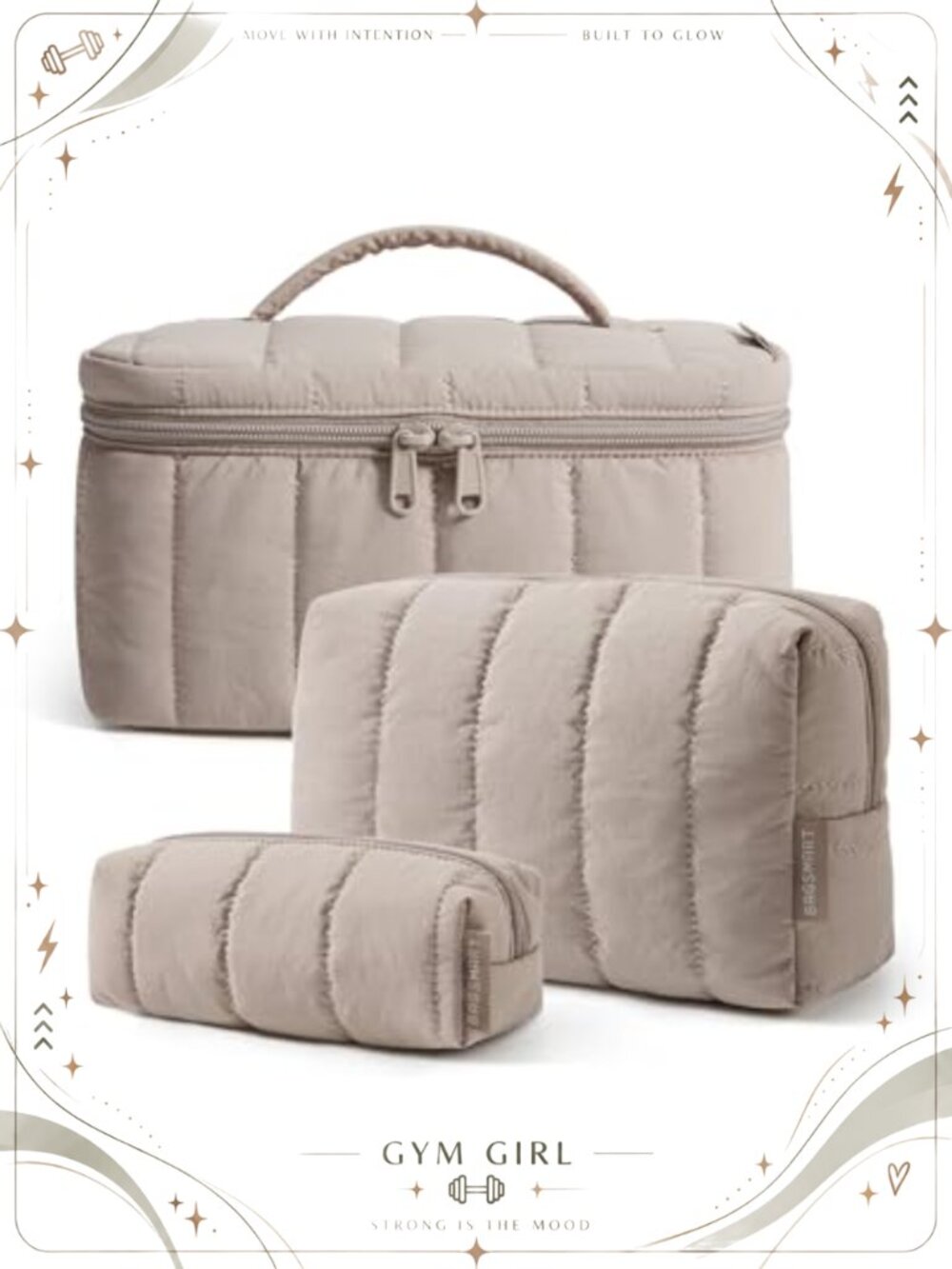 3-Piece Puffy Travel Makeup Bag Set Water-Resistant Cosmetic Pouches